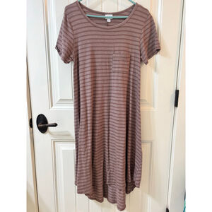 LuLaRoe Brown Striped Short Sleeve hi-lo midi Dress S